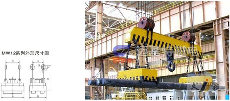 MW12系列、MW15系列吊運捆扎螺紋鋼、圓鋼用起重電磁鐵